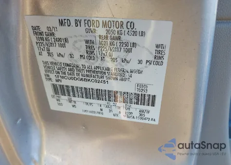2011 Ford Escape Xlt from USA, damaged, VIN 1FMCU0DG6BKC02451